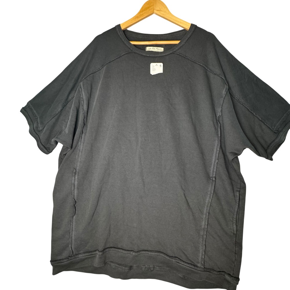 We The Free Free People Black Oversized Short Sleeve Sweatshirt Seam Detail M